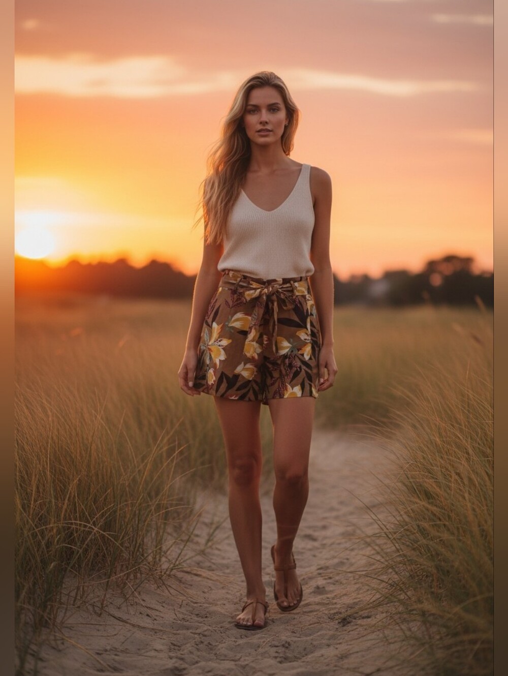 Zara Mustard Brown Tropical Floral Bermuda Skort
